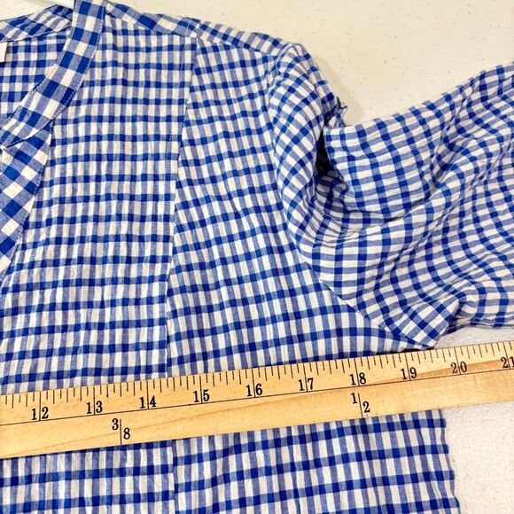 Habitat Gingham Top Women XS Blue White Check Seersucker Button Front Country - Picture 5 of 8
